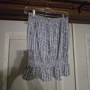 GAP Blue and White Chevron Elastic Waist Ruffle Mini Skirt